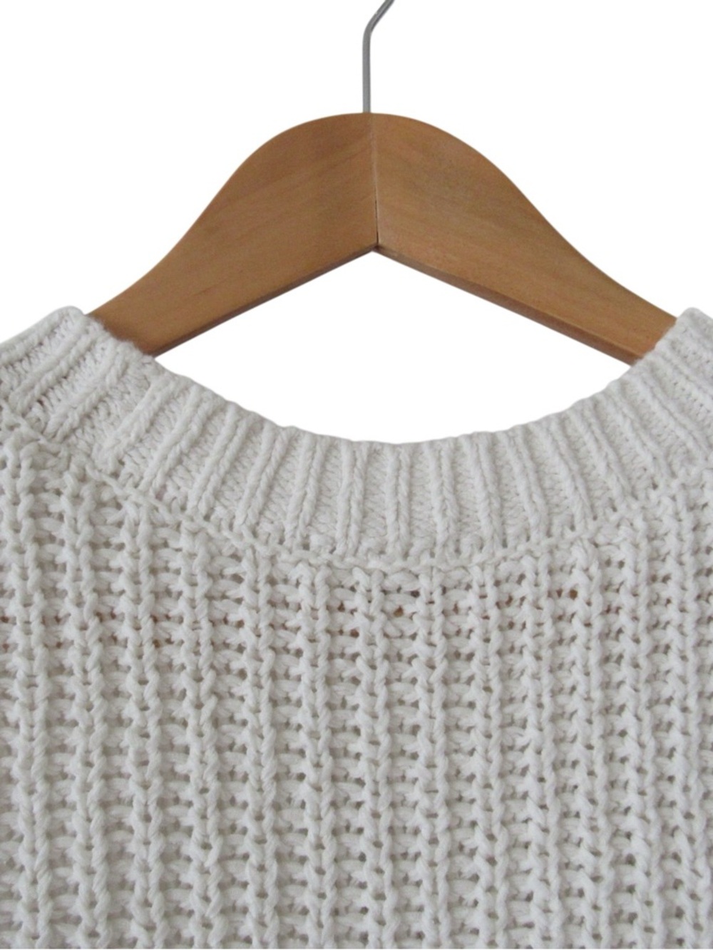 Abercrombie Fitch Easy Shaker Sweater Tank Large White Chunky Knit Ribbed Trim - Picture 7 of 9